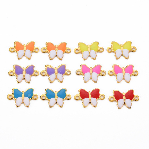 304 Stainless Steel Enamel Links Connectors, Two Tone, Butterfly, Real 16K Gold Plated, Cadmium Free & Nickel Free & Lead Free