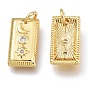 Brass Micro Pave Clear Cubic Zirconia Charms, with Jump Ring, Rectangle with Moon & Star