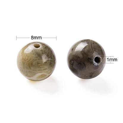 100 pcs 8 mm perles rondes de corail fossile naturel, avec fil de cristal élastique 10m, pour les kits de fabrication de bracelets extensibles bricolage