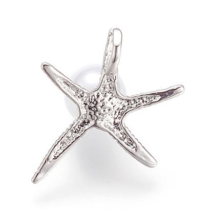 Pendentifs en laiton, avec la perle acrylique, étoile de mer / étoiles de mer, sans nickel