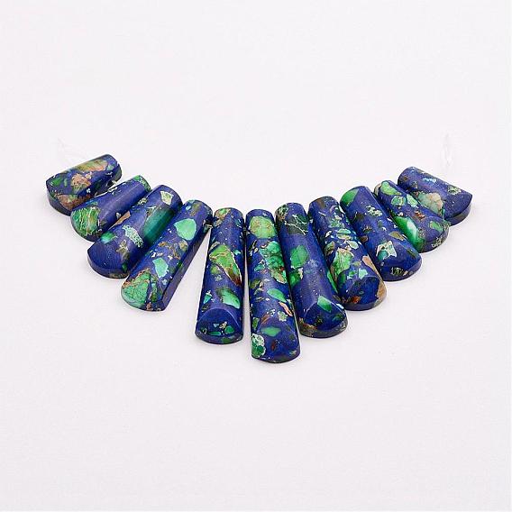 Perles de regalite et de lapis-lazuli, pendentifs éventails gradués, perles focales