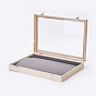 Boîtes de présentation collier en bois, avec verre et oreiller de velours, rectangle