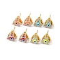 Glass Triangle with Enamel Evil Eye Stud Earrings, Real 18K Gold Plated Brass Jewelry for Women