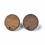 Fornituras de aretes de madera de nogal, con pasador y agujero de acero inoxidable, plano y redondo