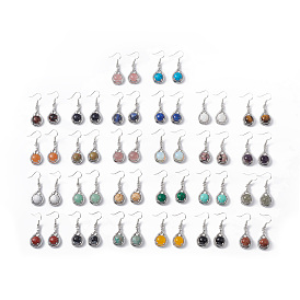 Gemstone Teardrop Dangle Earrings with Crystal Rhinestone, Platinum Brass Jewelry for Women