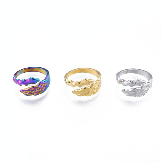 304 anillos de puño de hoja de acero inoxidable, anillos abiertos para mujeres niñas
