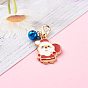 Christmas Theme Light Gold Alloy Enamel Pendants, with Lobster Claw Clasps and Bell Charms, Christmas Gift & Candy Cane & Santa Claus & Deer & Tree