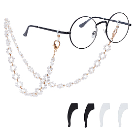 Chaînes de lunettes en alliage olycraft, tour de cou pour lunettes, avec des billes en plastique, extrémités de boucle en caoutchouc et poignée d'oreille de lunettes en silicone, fleur, blanc