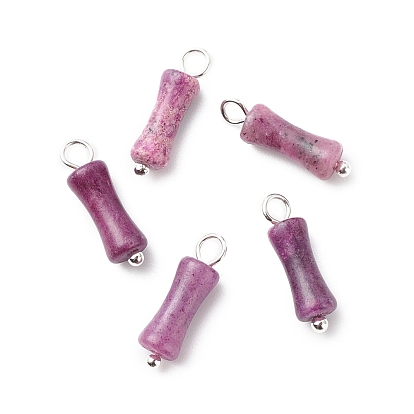 Natural Gemstone Pendants, with Brass Findings, Bamboo-Shaped Charm