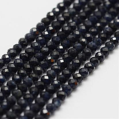 Natural Sapphire Bead Strands, Grade AA, Faceted, Round