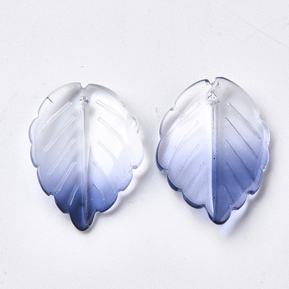 Two Tone Transparent Spray Painted Glass Pendants, Leaf