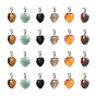 12 pcs 6 pendentifs de pierres précieuses naturelles de style, avec les accessoires en laiton de tonalité de platine, cœur
