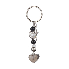 Porte-clés breloques coeur en résine, avec étoile en alliage et anneau fendu en fer