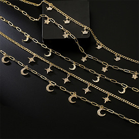 Collier pendentif géométrique en zircone cubique avec chaîne en or véritable plaqué cuivre