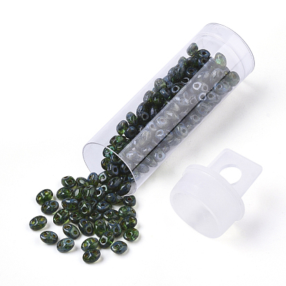 Perles de rocaille 2 trous, perles de verre tchèques, style de peinture de cuisson transparent