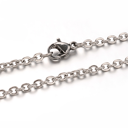 304 Stainless Steel Rolo Chain Necklaces, with Lobster Claw Clasps, 19.6 inch(50cm), 2mm