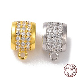Rhodium Plated 925 Sterling Silver Tube Bails, Bead Bails with Cubic Zirconia, with 925 Stamp