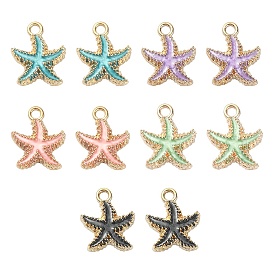 10Pcs 5 Colors Alloy Enamel Pendants, Starfish, Light Gold