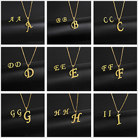 Golden Stainless Steel Initial Letter Jewelry Set, Stud Earrings & Pendant Necklaces