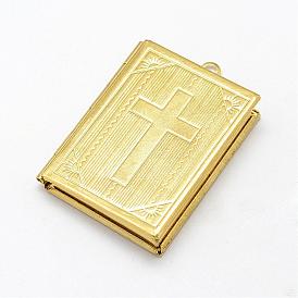 Cadres photo en laiton pendentifs médaillons, rectangle avec la croix, sans nickel