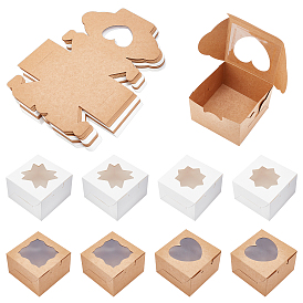 Olycraft 36Pcs 4 Style Square Kraft Paper Candy Boxes, with Window, for Wedding Gift Packaging Supplies