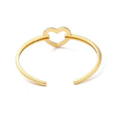 Bracelet manchette ouvert en forme de cœur évidé avec zircone cubique transparente, bijoux en laiton de placage de rack pour les femmes, sans plomb et sans cadium