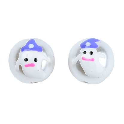 ABS Plastic Imitation Pearl Beads, with Enamel, Round with Ghost