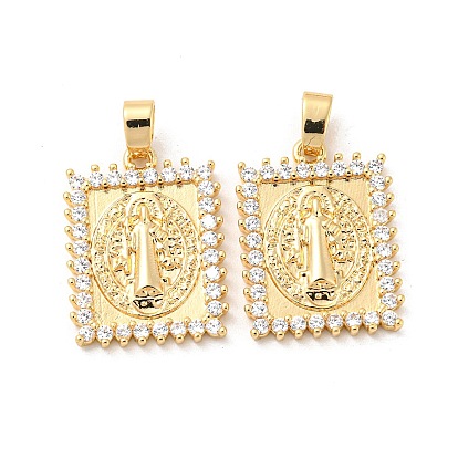 Brass Micro Pave Cubic Zirconia Pendants, Long-Lasting Plated, Rectangle