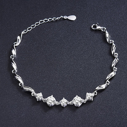 SHEGRACE Lovely 925 Sterling Silver Link Bracelet, Waves with AAA Cubic Zirconia, 155mm