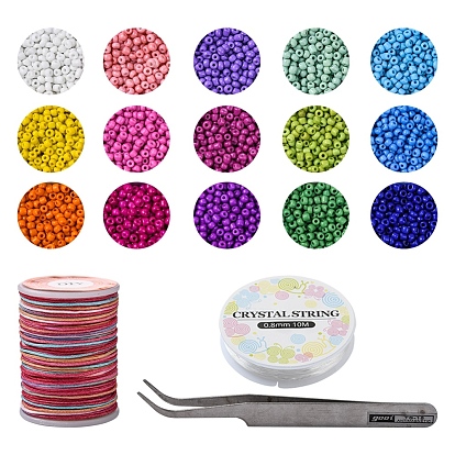 DIY Seed Beaded Bracelet Making Kit, Including Round Glass Seed Beads, Tweezers, Elastic Thread, Polyester Thread