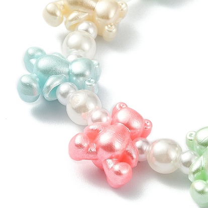 Lindo oso acrílico y pulseras elásticas con cuentas de perlas de plástico ABS para niños