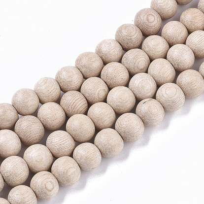 Undyed & Natural Wood Beads Strands, Waxed, Round