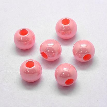 ABS Plastic Imitation Pearl European Beads, Large Hole Rondelle Beads, Pearlized