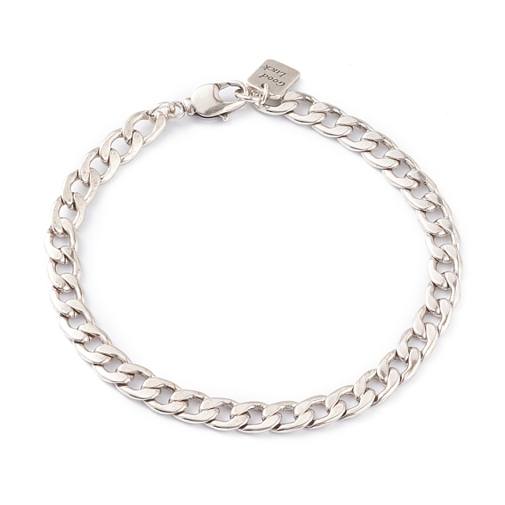 Brass Cuban Link Chain Bracelets, with Lobster Claw Clasps, Long-Lasting Plated, Word Good Luck