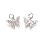 Brass Micro Pave Cubic Zirconia Charms, Long-Lasting Plated, Butterfly, Clear