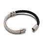 Leather Cord Braided Bracelets, with 304 Stainless Steel Findings, 52x60mm