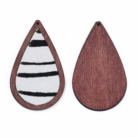 Eco-Friendly Cowhide Leather Big Pendants, Teardrop with Zebra Pattern