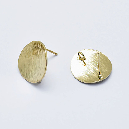 Electroplated Brass Stud Earring Findings, with Loop, Long-Lasting Plated, Real 18K Gold Plated, Nickel Free, Flat Round