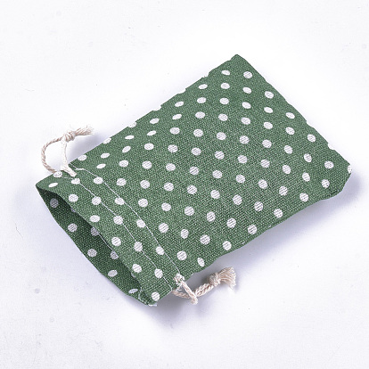 Polycotton(Polyester Cotton) Packing Pouches Drawstring Bags, Polka Dot Pattern
