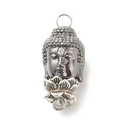 Tête de bouddha en laiton liens connecteurs, avec des capuchons de perle double face en alliage de lotus et 304 des apprêts en acier inoxydable