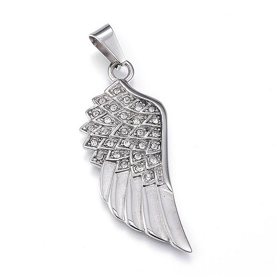 316 Surgical Stainless Steel Rhinestone Pendants, Wing