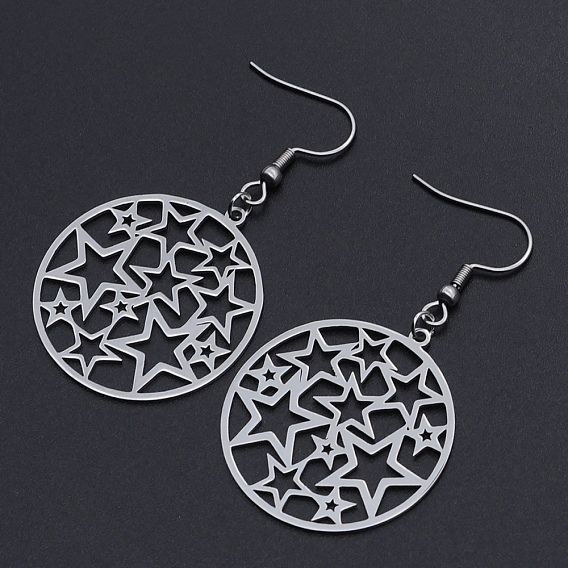 201 Stainless Steel Dangle Earrings, Ring with Star
