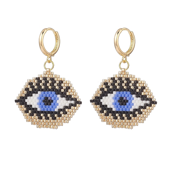 Плетеные серьги-кольца с конским глазом и стеклянными семенами, ювелирные изделия из золотой латуни для женщин