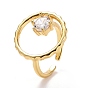 Полое кольцо с манжетой из кубического циркония, настоящее 18k позолоченное латунное широкое открытое кольцо для женщин, без свинца и без кадмия