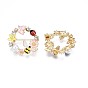 Flat Round with Butterfly Bee Flower Enamel Pin with Rhinestone, 3D Animal Alloy Brooch with Imitation Pearl for Backpack Clothes, Nickel Free & Lead Free, Light Golden