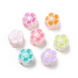 UV Plating Rainbow Iridescent Acrylic European Beads, Large Hole Beads, with Enamel, Flower