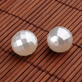 Faceted Round Acrylic Imitation Pearl Beads, 16mm, Hole: 2mm, about 200pcs/500g