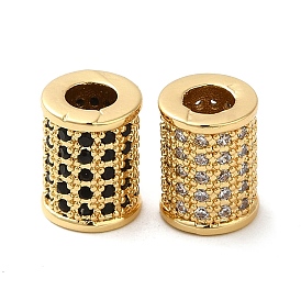Rack Plating Brass Cubic Zirconia Beads, Long-Lasting Plated, Lead Free & Cadmium Free, Real 18K Gold Plated, Column