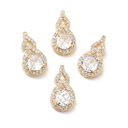 Rack Plating Brass Micro Pave Clear Cubic Zirconia Pendants, Long-Lasting Plated, Lead Free & Cadmium Free, Gourd