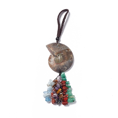 Natural Mixed Gemstone Chips Big Pendant Decotations, Natural Conch Fossil Hanging Ornament